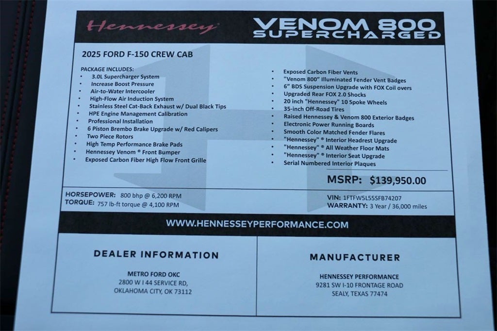 2025 Ford F-150 Lariat Hennessey Venom 800